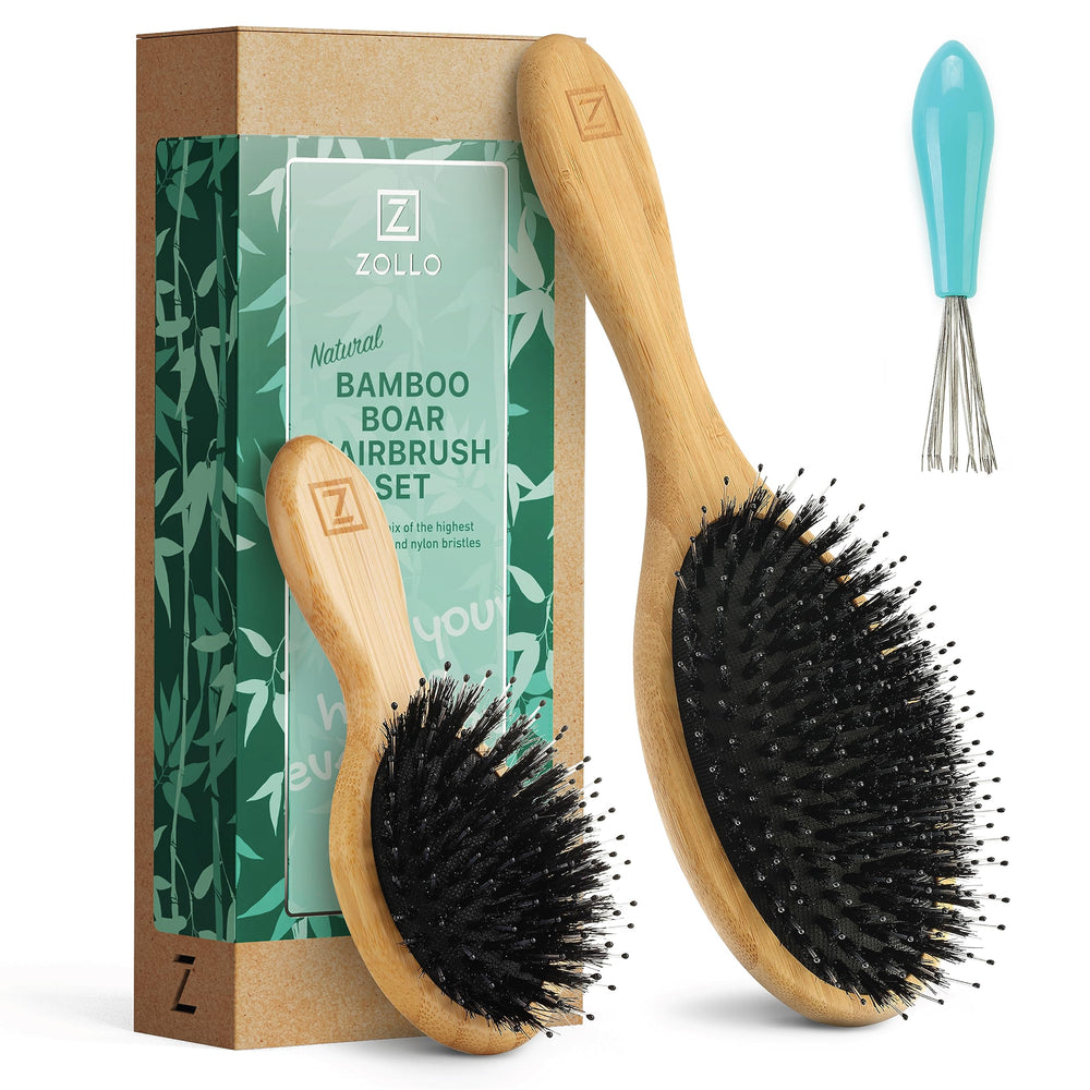 Zollo natural boar-bristle hair brush delivers gentle smoothing for healthier-looking hair.