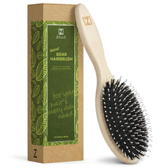 Zollo oval hair brush with boar bristles distributes natural oils for shine