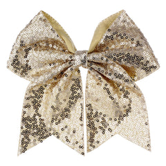 Zolyco large glitter cheer bow gold front view 7in, ideal for party looks.