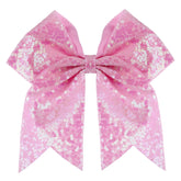 Zolyco large glitter cheer bow pink closeup highlighting sparkling sequin detail for bold style