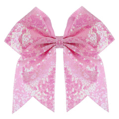 Zolyco large glitter cheer bow pink closeup highlighting sparkling sequin detail for bold style