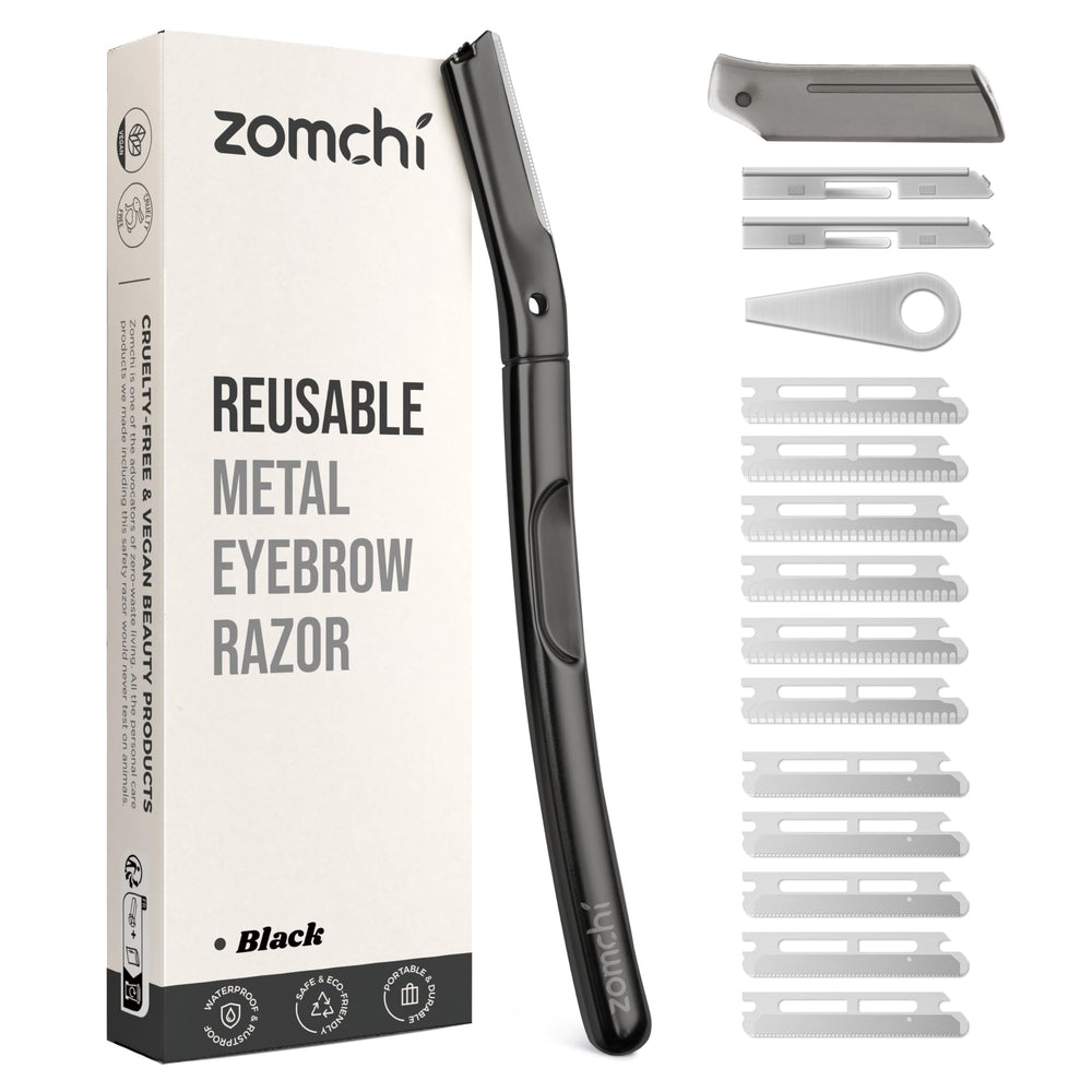 ZOMCHI dermaplaning tool with matte black handle offering precise exfoliation and peach fuzz removal
