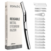ZOMCHI polished silver razor in hand for precise brow shaping and facial grooming.