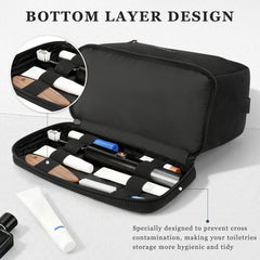 ZOMFELT Toiletry Bag water-resistant fabric protects contents during travel.