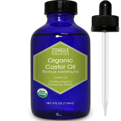 Zongle Therapeutics Castor Oil in a glass bottle highlights purity and premium packaging for skin and hair use.