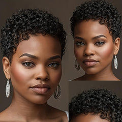 Zorssar human hair pixie wig texture close-up indicating quality hair.