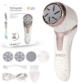 ZOZOO electric foot file with dander vacuum captures debris for a cleaner at-home pedicure.