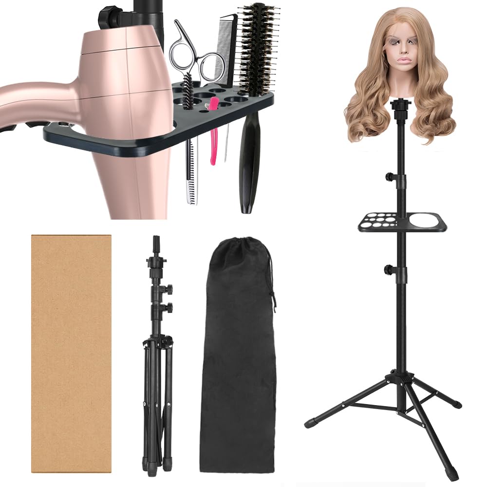 ZQIAN BEAUTY 50inch wig stand base offers sturdy stainless steel support for stable practice sessions.
