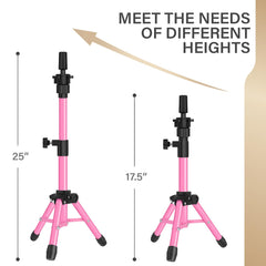 ZQIAN BEAUTY adjustable-height wig stand extends for seated hairdressing practice.