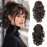 ZQIAN BEAUTY claw clip ponytail extension close-up shows instant volume and natural curls.