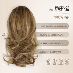 ZQIAN BEAUTY clip-on pony-tail closeup shows secure claw clip for quick wear.