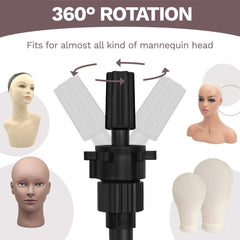 ZQIAN BEAUTY wig stand 360-degree rotation enables easy angle adjustments during styling demos.
