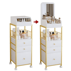 ZQUYAJ makeup cart organizer with mirror showcases gold finish for convenient on-the-go makeup sessions