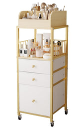ZQUYAJ makeup organizer cart gold front view for quick, organized vanity storage