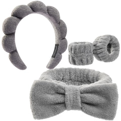 Ztomine bubble-bow headband keeps hair dry during skincare tasks.