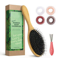 ZTTXHYAN boar bristle brush with ergonomic handle delivers gentle scalp massage and detangling.