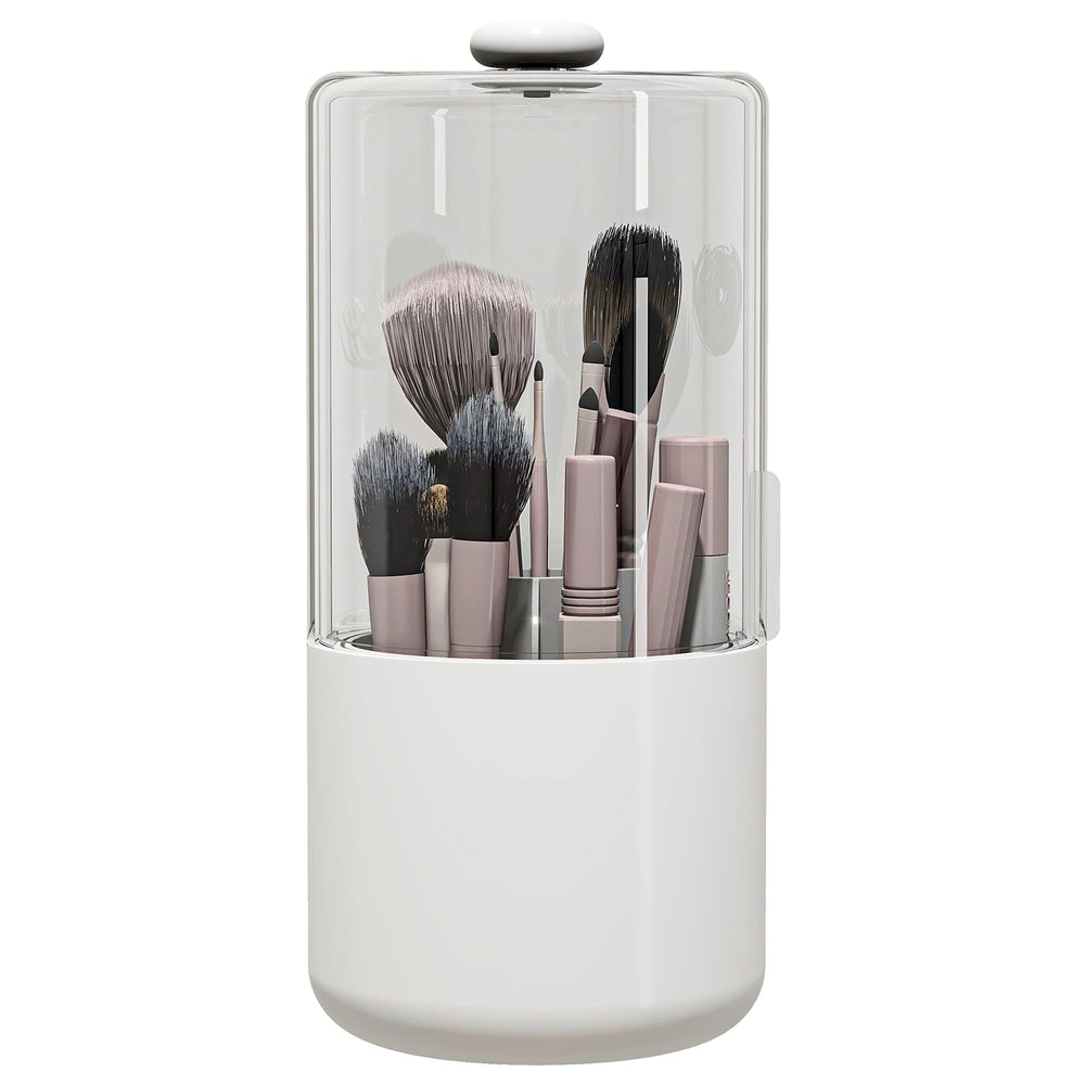 Zufudo makeup brush holder with dustproof cover open keeps brushes dust-free and ready