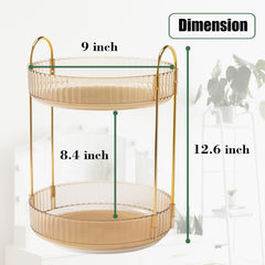 Zufudo rotating makeup organizer amber gold two-tier assembly enables compact vanity storage