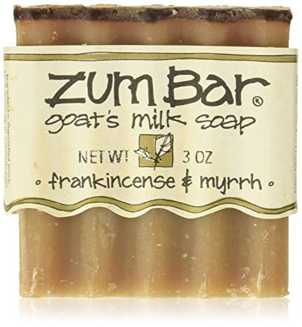 Zum Frankincense & Myrrh Soap Bar packaging closeup showing eco-friendly design.