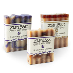Zum Indigo Wild goat milk soap bar frankincense blends 3-pack front view for nourishing hand and body care
