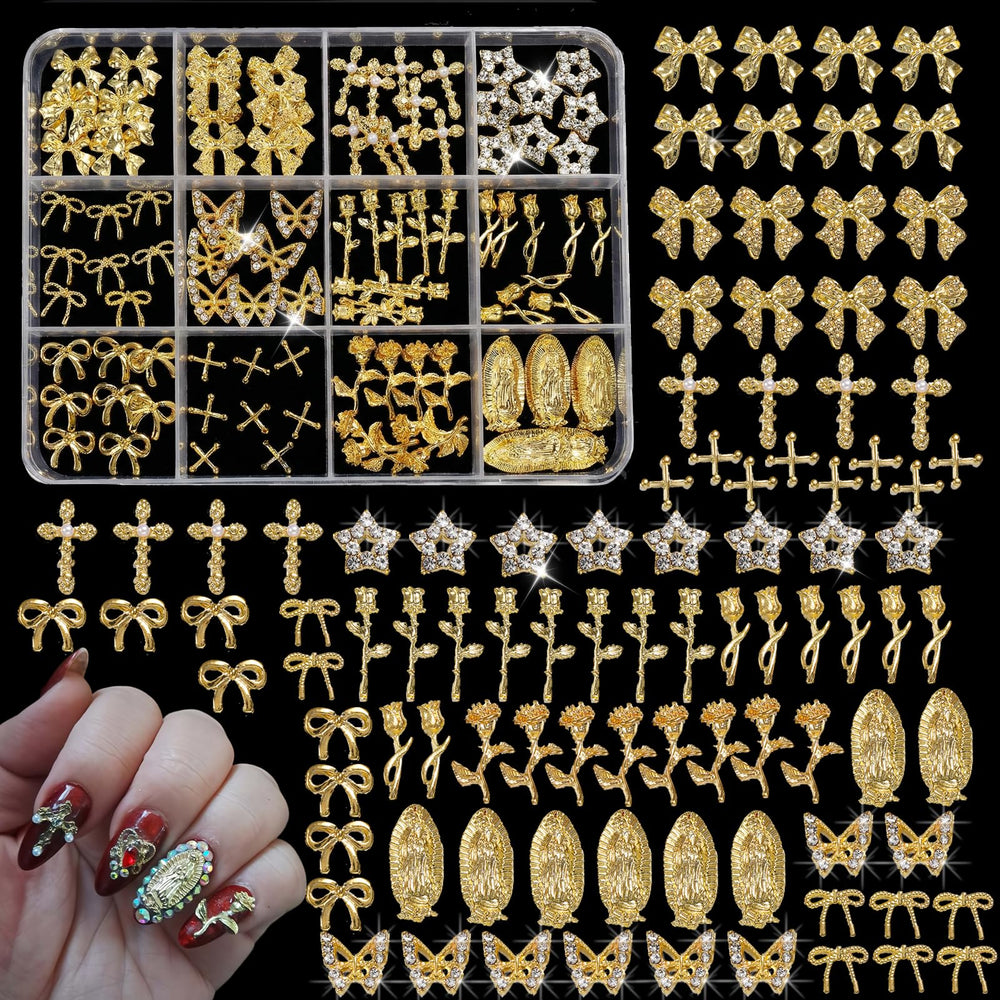 ZUMILLMN 96pcs 3D nail charms bow add elegant sparkle to manicures.
