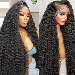 Zumuer 28-inch deep wave lace front wig front view showing natural parting.