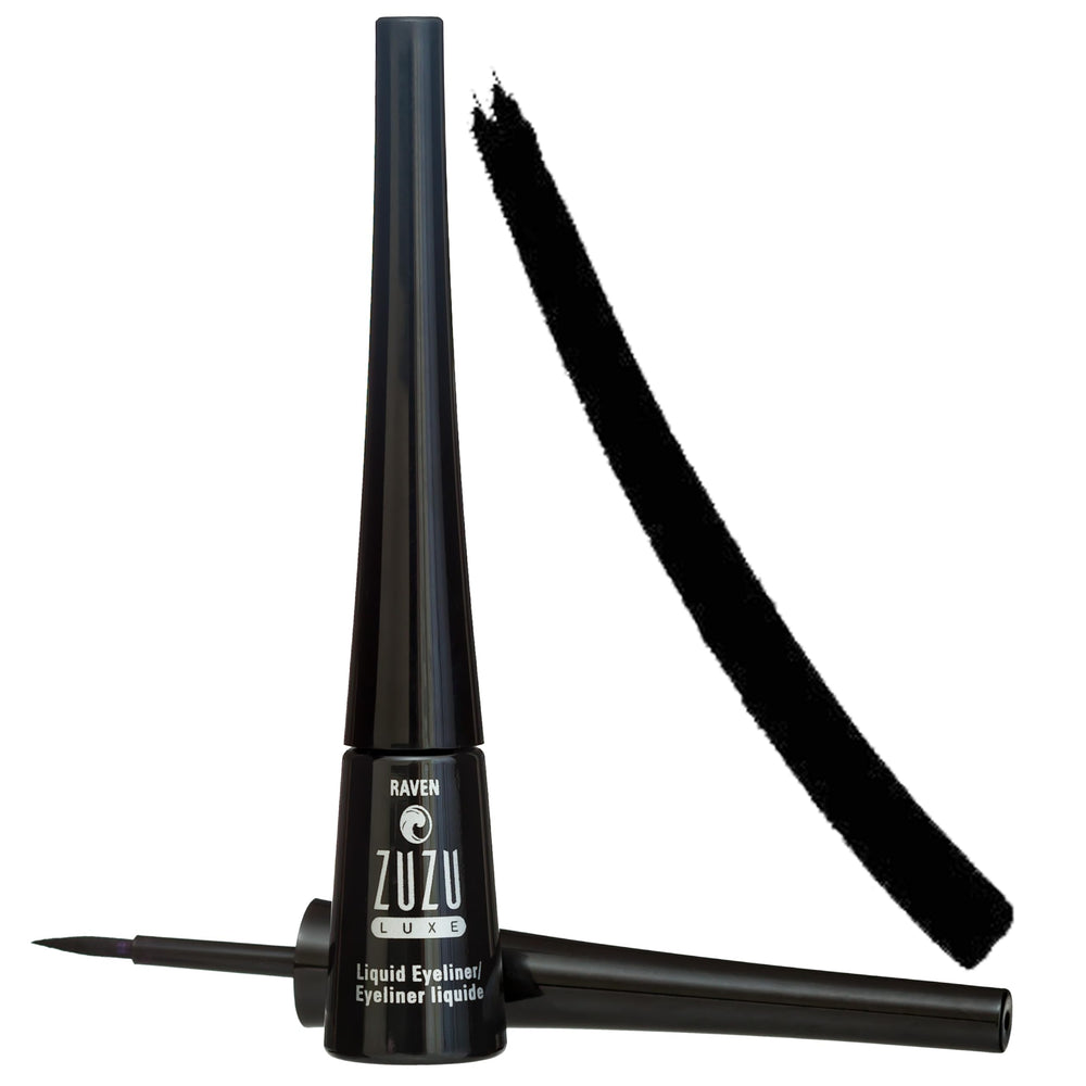 Zuzu Luxe Raven eyeliner bottle close-up showing a precision tip for clean lines.
