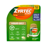 Zyrtec 24-hour liquid gels bottle for all-day allergy relief.