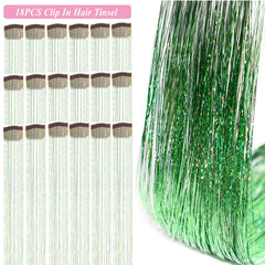 ZYXQZYX Hair Tinsel Kit clip-in closeup showing sparkling strands for instant highlight.