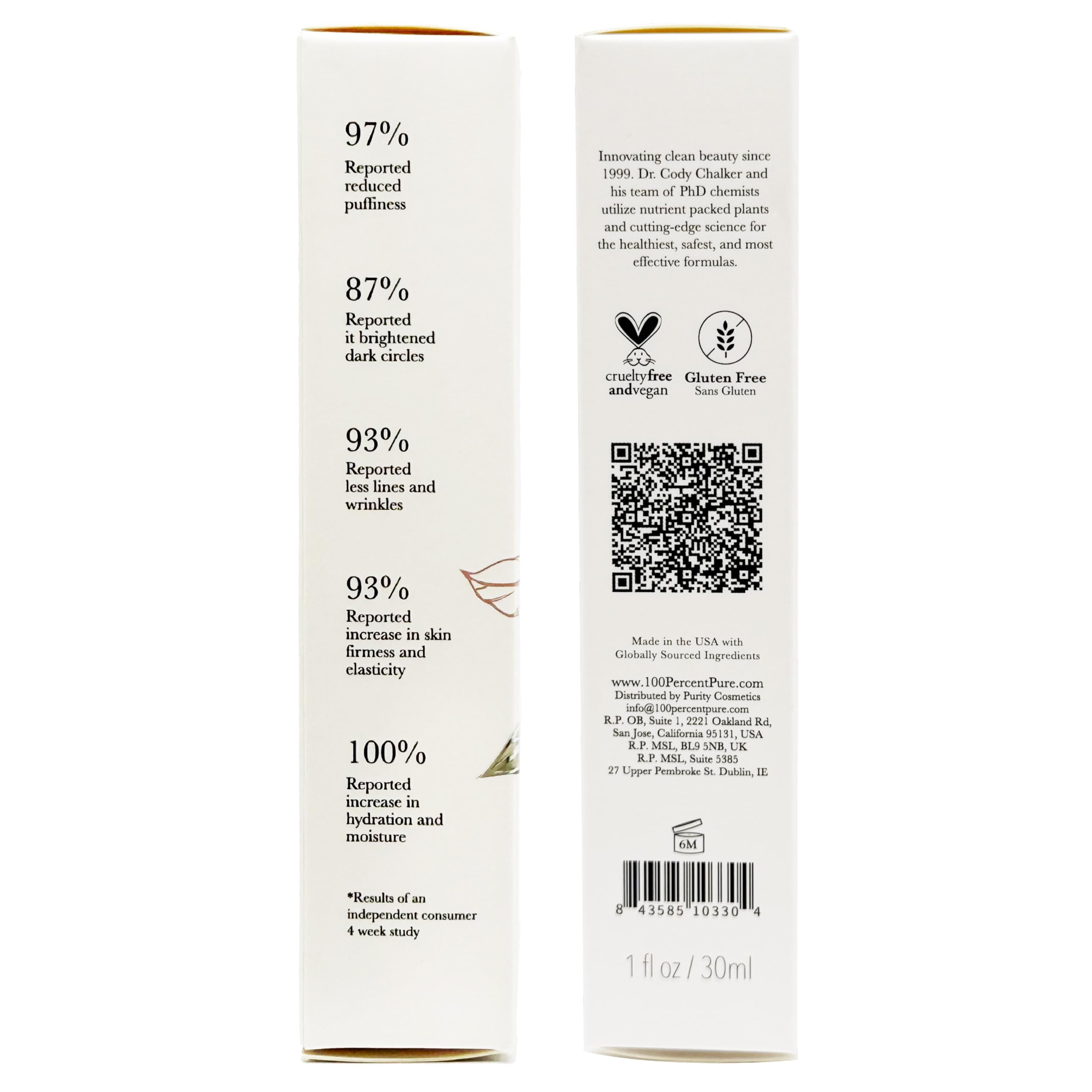 100% PURE Coffee Bean Eye Cream after-use glow showing de-puffed brighter under-eye look