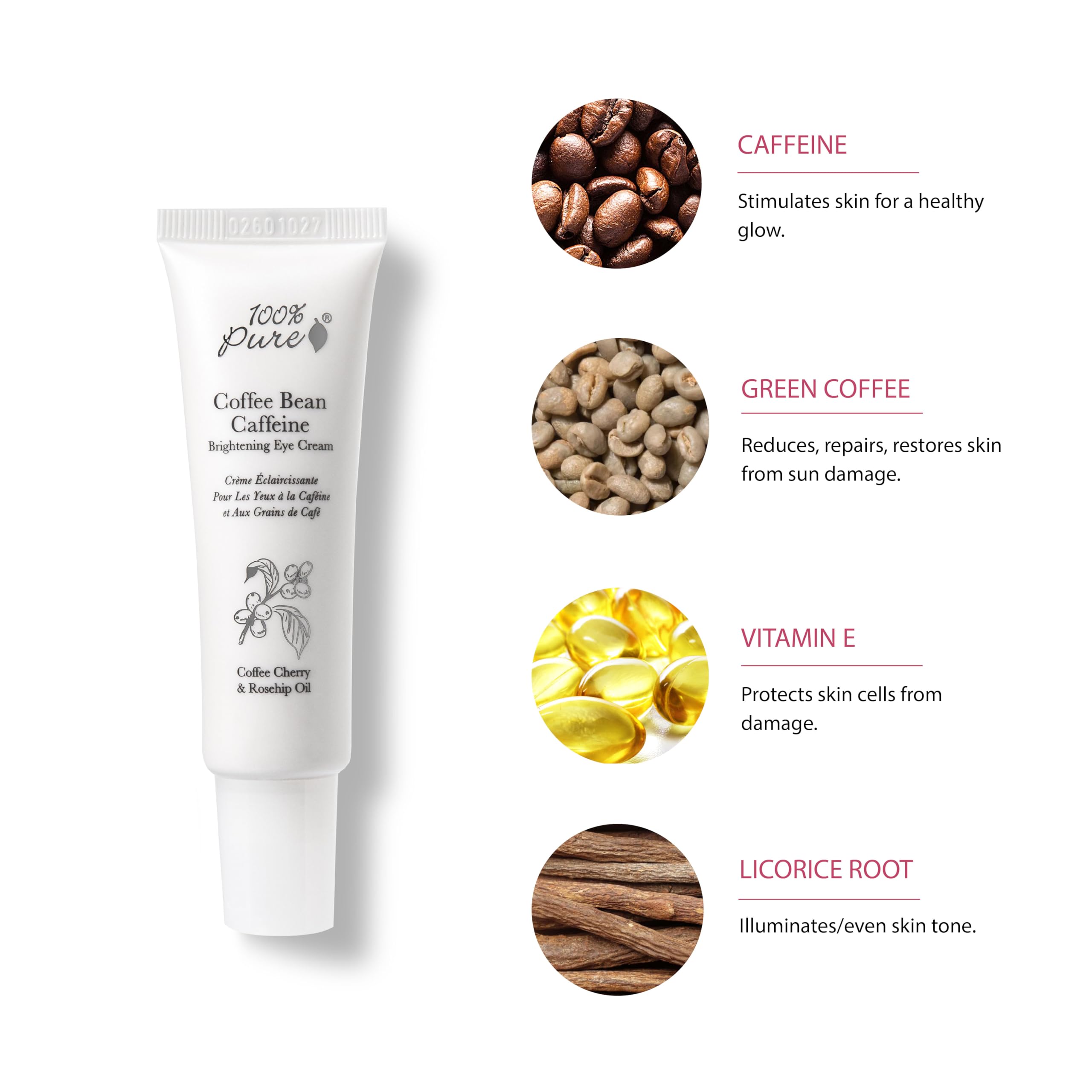 100% PURE Coffee Bean Eye Cream dispensing view shows smooth texture for under-eye application