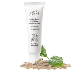 100% PURE Coffee Bean Eye Cream tube for lightweight hydration and awakening under-eye skin