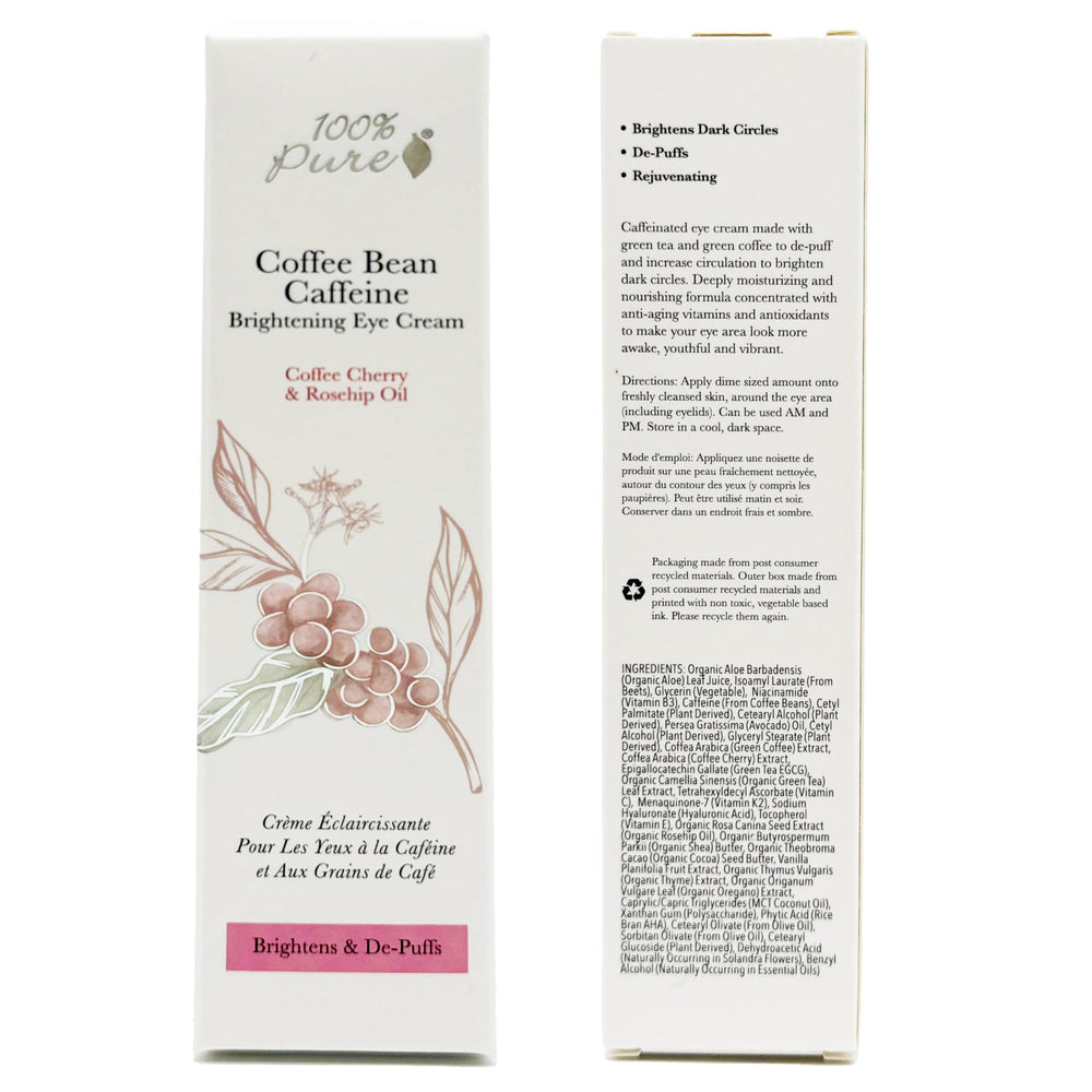 100% PURE Coffee Bean Eye Cream vegan ingredients collage emphasizing clean beauty