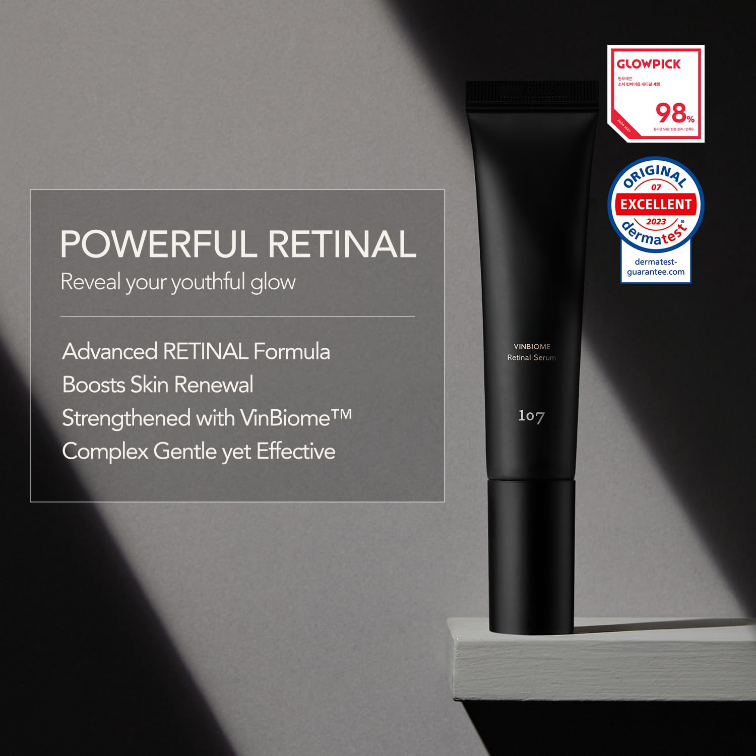 107 VINBIOME serum application closeup shows smooth glide and lightweight texture.