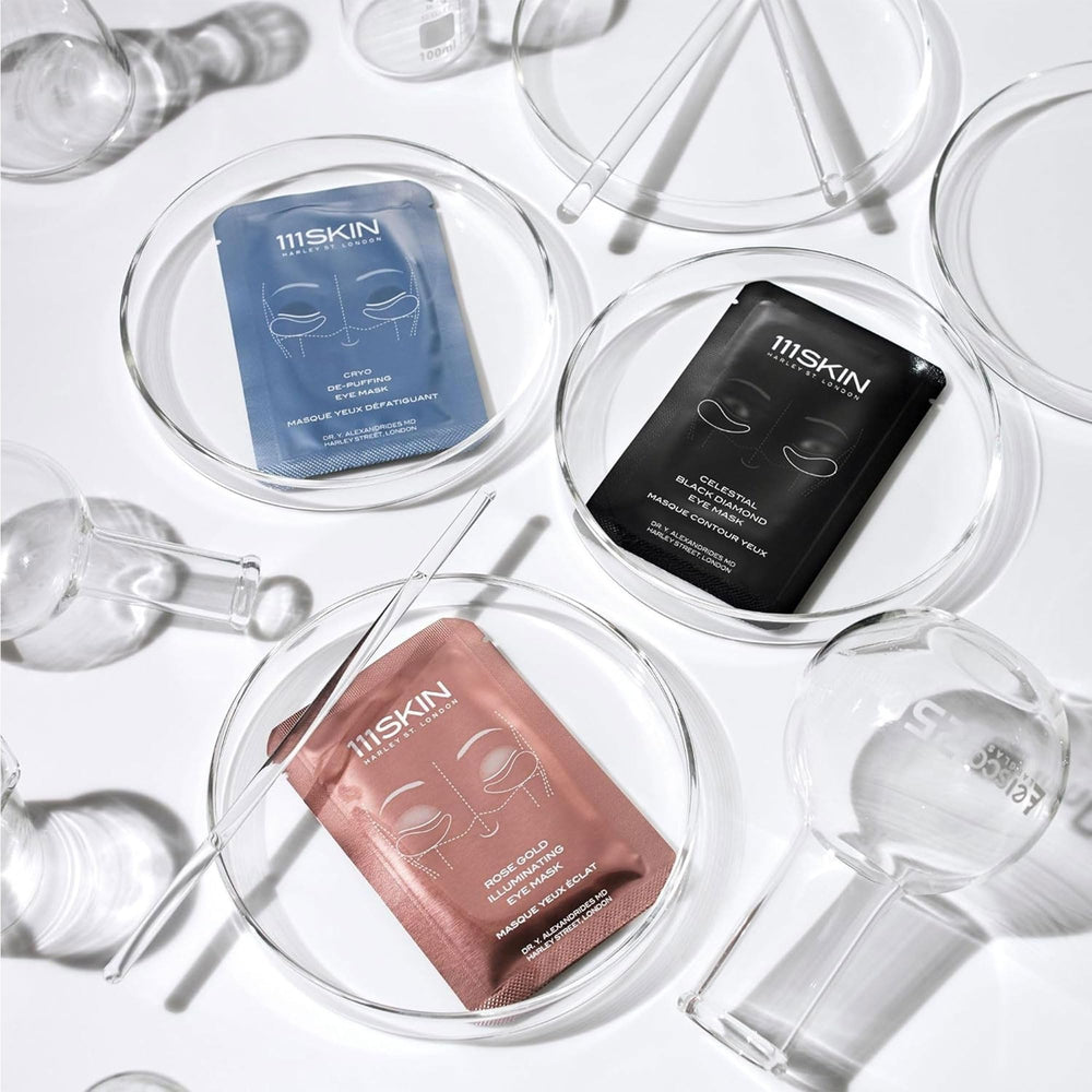 20-minute application of 111SKIN Cryo De-Puffing Eye Mask for quick refreshment.