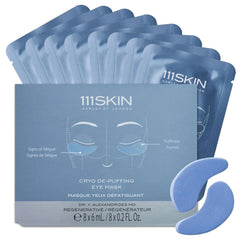 111SKIN Cryo De-Puffing Eye Mask blue patches provide cooling relief for puffy eyes.