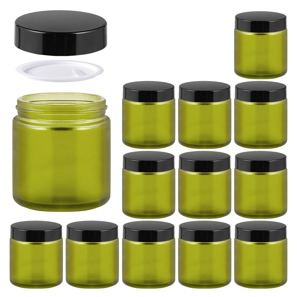 11 Hoa Kinh 4oz green frosted glass jar with lid ideal for cosmetics storage.
