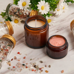 11 Hoa Kinh amber glass jar shows inner liner for secure sealing and moisture protection.