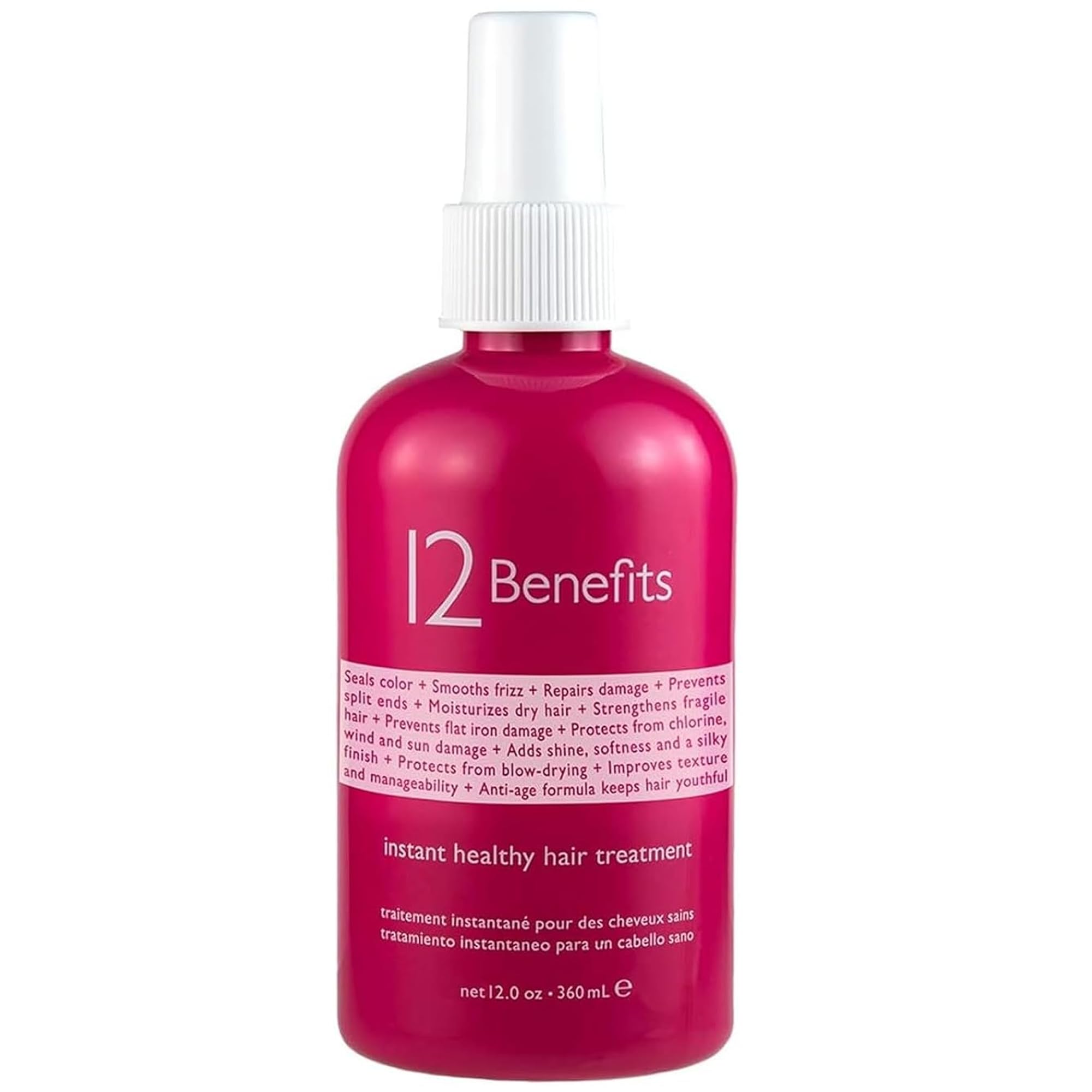 12 Benefits instant hair treatment bottle for quick leave-in shine and frizz control