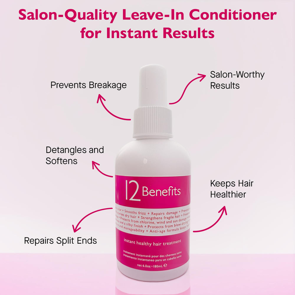 12 Benefits Leave-In Conditioner Spray bottle in use shows detangling performance