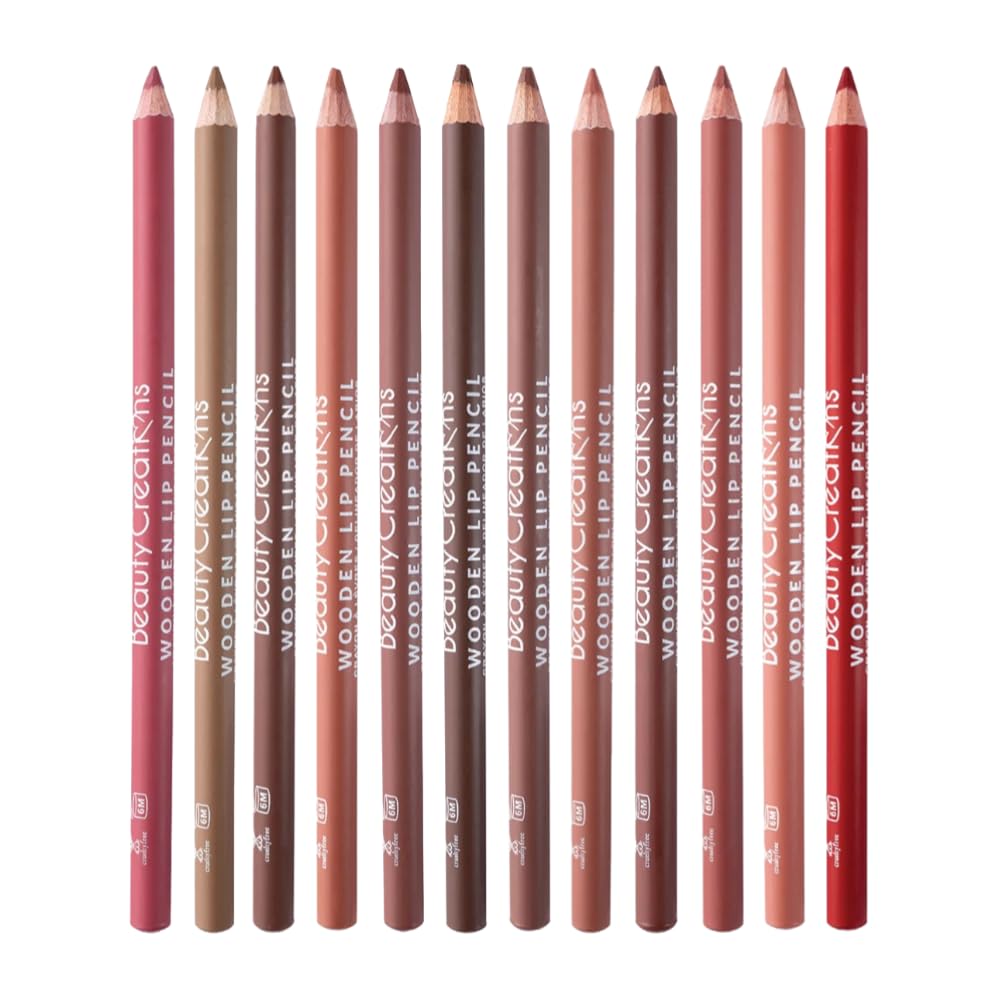 12 Colors Wooden Lip Liner Set close-up reveals vivid pigments for precise lip definition.