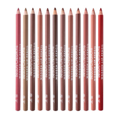 12 Colors Wooden Lip Liner Set close-up reveals vivid pigments for precise lip definition.