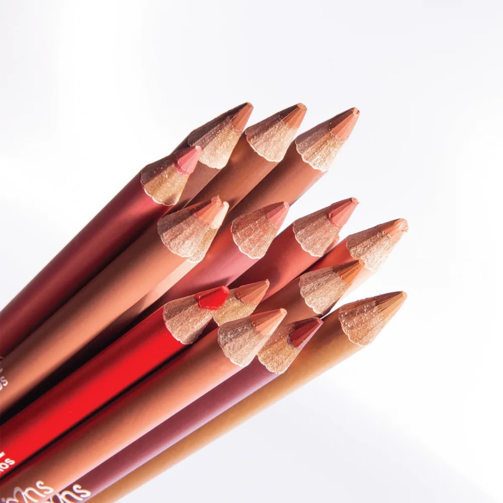 12 Colors Wooden Lip Liner Set swatches on lips demonstrate smudge-resistant definition.