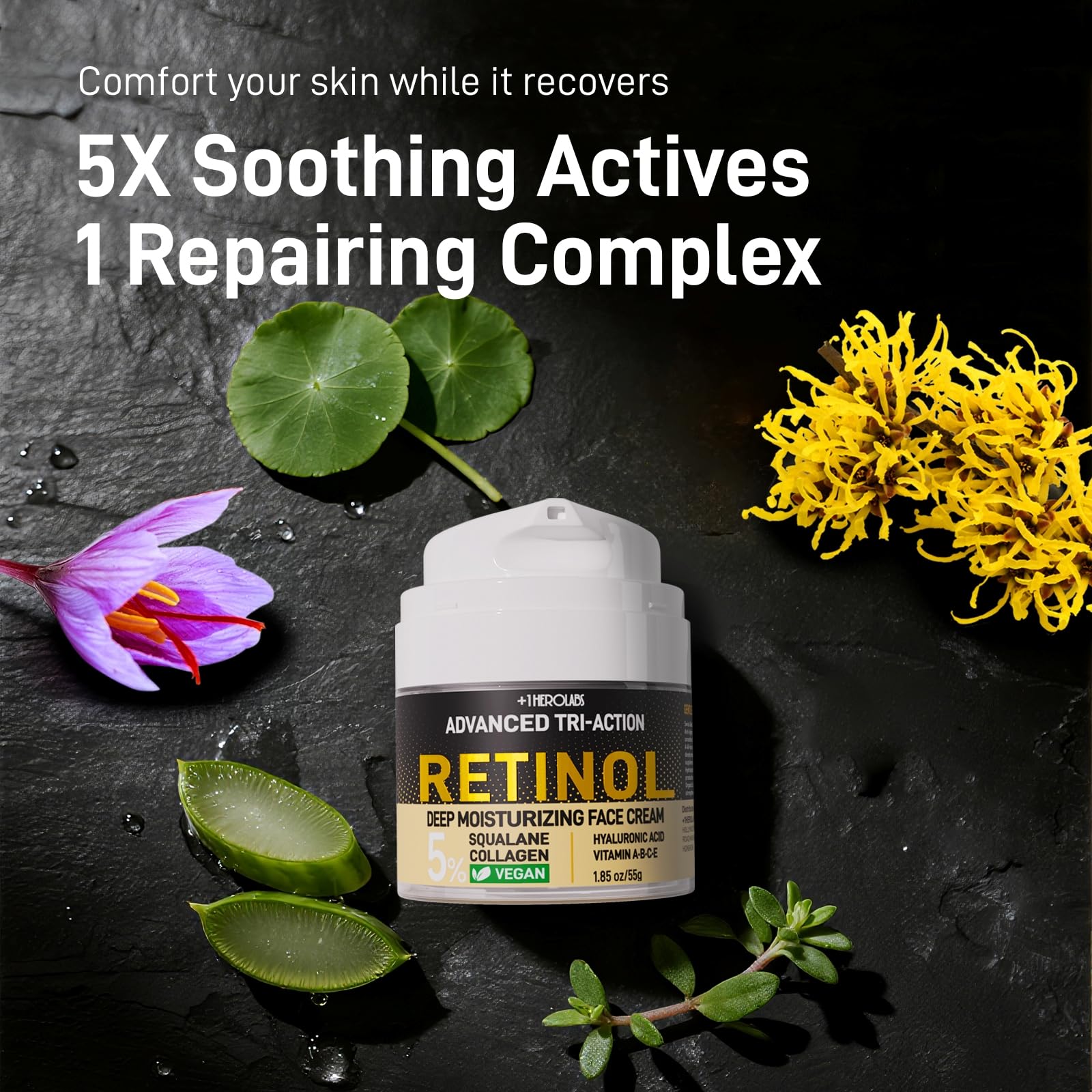 1HEROLABS Retinol Moisturizer on face and neck illustrates even application for targeted care.