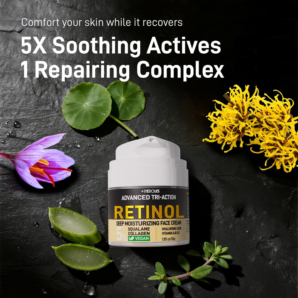 1HEROLABS Retinol Moisturizer on face and neck illustrates even application for targeted care.