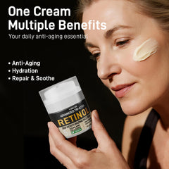 1HEROLABS Retinol Moisturizer jar closeup shows creamy texture for nightly hydration.