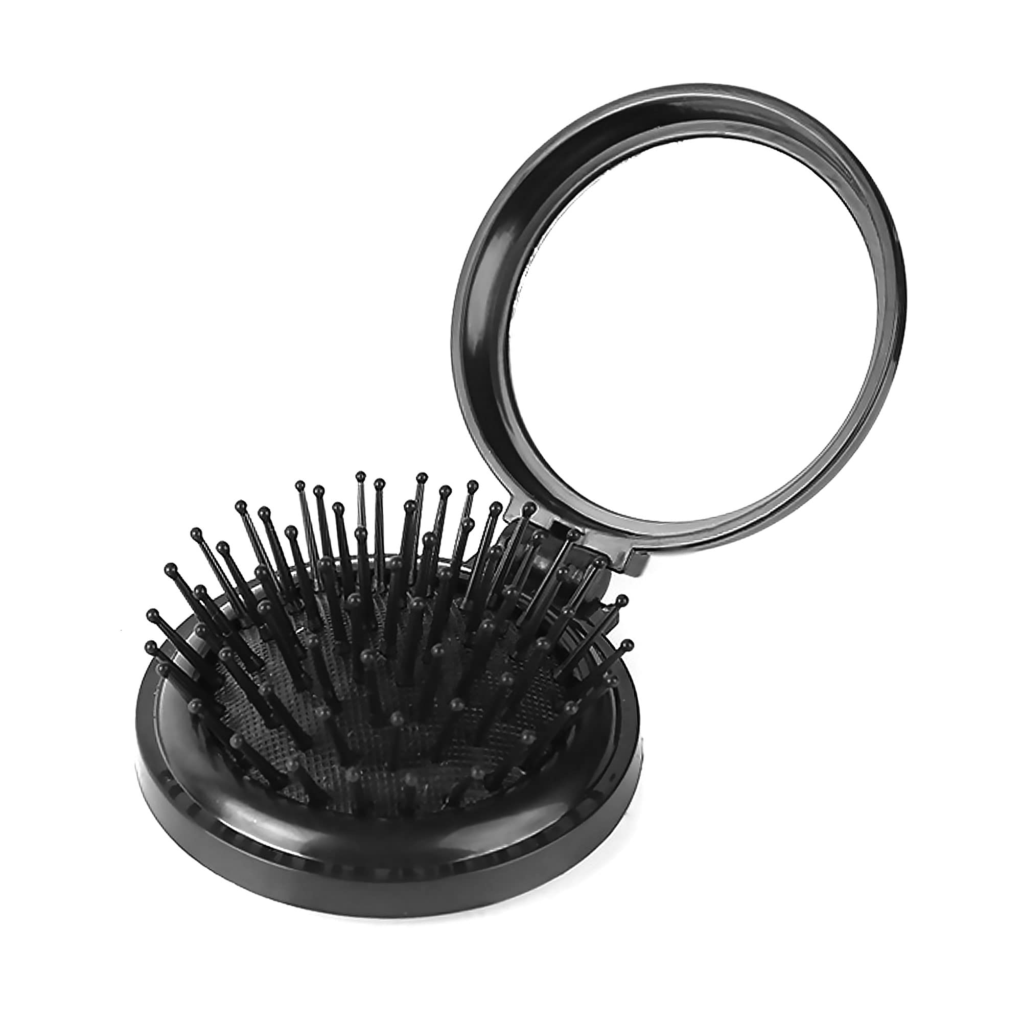 1st Choice folding hair brush open with mirror for on-the-go touch-ups