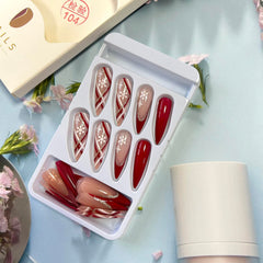 24Pcs Christmas red french tip press on nails application process demonstration