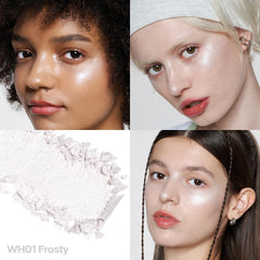 2aN Pure Glash WH01 Frosty swatches on cheek show soft, buildable luminosity.