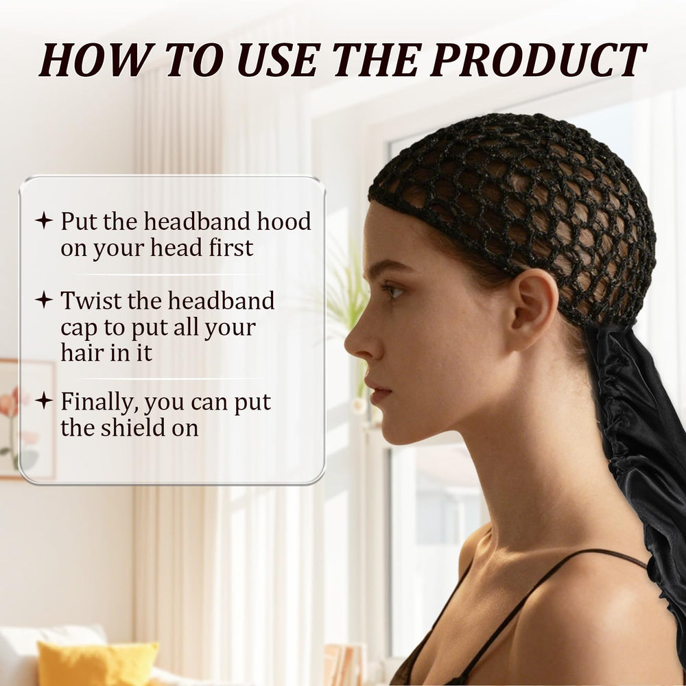 2 In1 Wrap Cap Bonnet Reversible night use illustrates gentle sleep protection for curls.